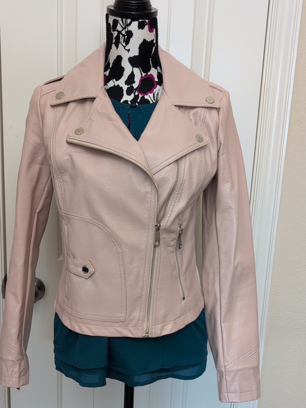 Guess Blush Pink Faux Leather Moto Jacket